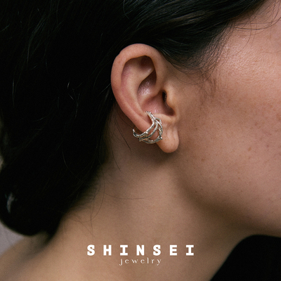 【森制SHINSEI官方】扭纹耳骨夹不规则  无耳洞可戴 纯银
