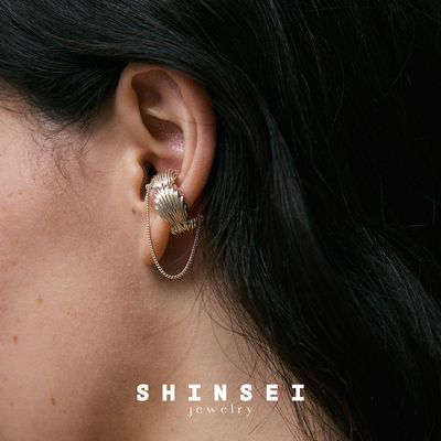 【森制SHINSEI官方】奶油贝壳链条耳骨夹 无耳洞可戴 纯银