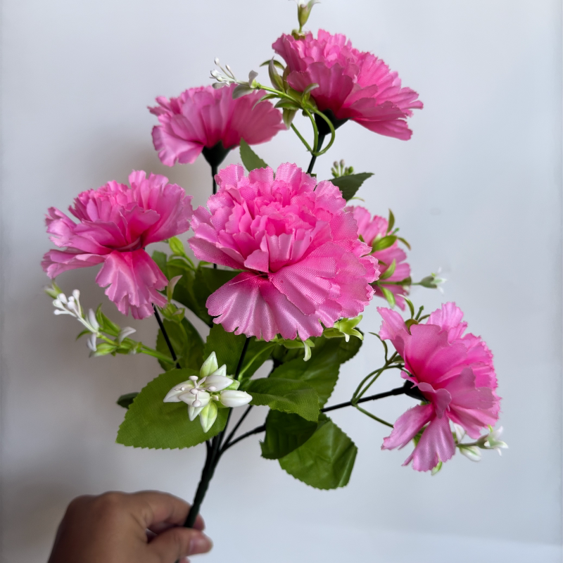 手工钩织粉色康乃馨花束仿真花DIY客厅餐桌装饰永生花图片