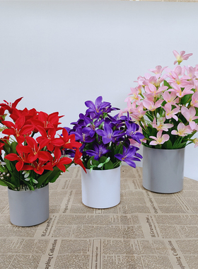 仿真一品红花艺盆栽仿真干花套装饰假花绢花客厅餐桌摆设摆放花卉
