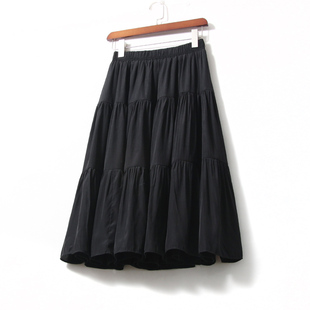 夏季新款纯色半身裙中长款高腰大摆蓬蓬裙蛋糕裙棉显瘦遮胯a字裙