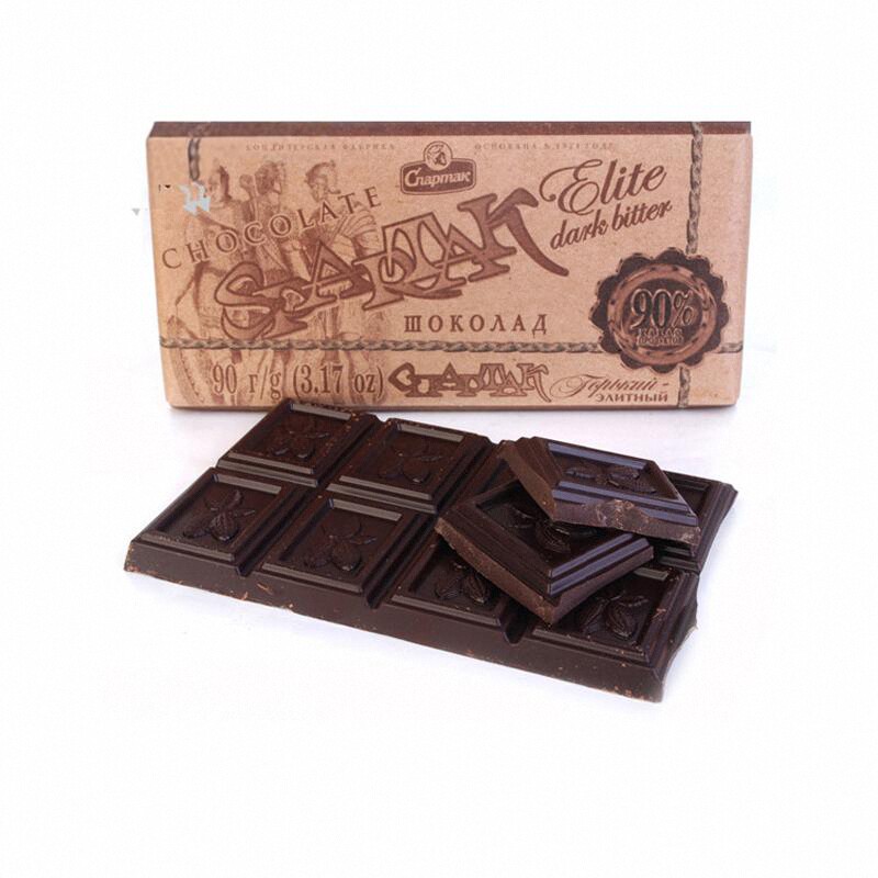 特价俄罗斯纯黑巧克力斯巴达克牛皮纸90%特苦低糖休闲零食品90g