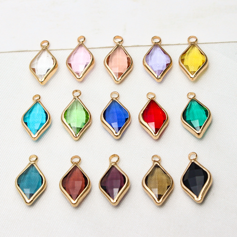 DIY饰品配件 铜包边镀金菱形水滴吊坠项链耳环手链小挂件配饰材料
