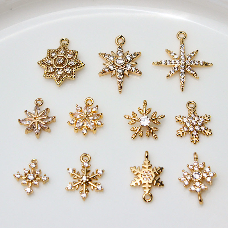 diy铜微镶饰品铜配件 雪花六芒星多款耳环吊坠项链手链制作材料