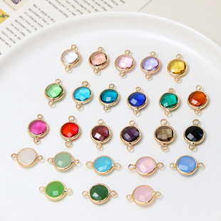 10mm彩色生辰石双吊圆形宝石挂坠 diy项链手链耳环半成品饰品配件