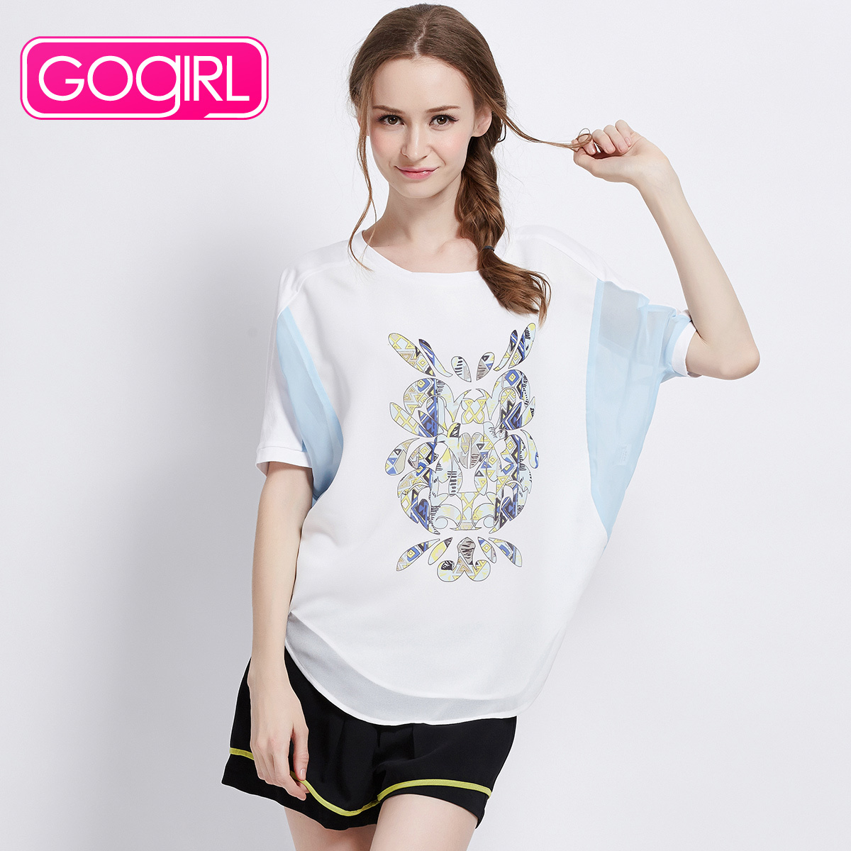 GoGirl¸ß¸è2016Ïļ¾Ð¿îʱÉÐÓ¡»¨Æ´½ÓòùòðÐäСÉÀÔ²ÁìTÐôG2152C55
