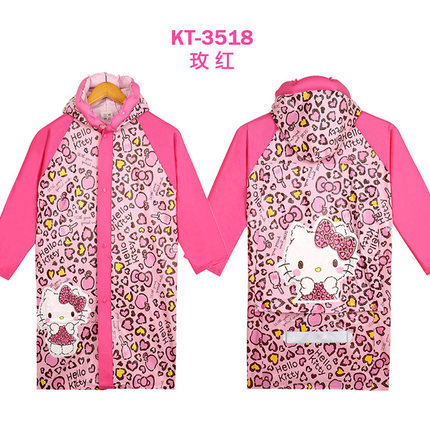 专柜HelloKitty凯蒂猫儿童雨衣豹纹女童可爱充气帽檐书包加厚雨披