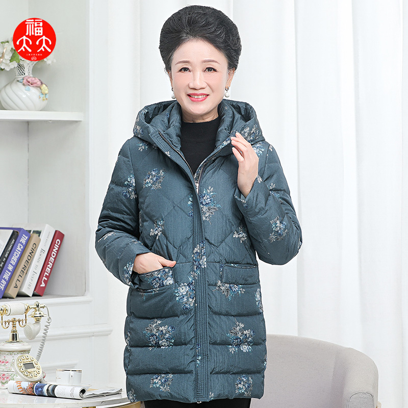 福太太中老年大码保暖羽绒服妈妈女装白鸭绒奶奶234824