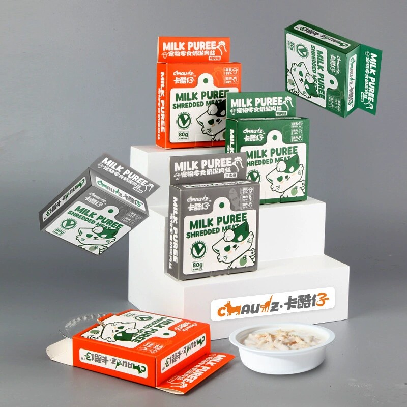 卡酷仔宠物零食奶泥肉丝羊奶罐头鸭肉三文鱼狗狗猫零食湿粮80g