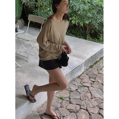 SOTHEA 松弛老钱 自然亚麻宽松落肩初秋套头慵懒长袖针织衫上衣