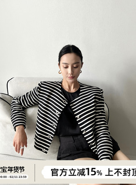 SOTHEA old money 重磅韩国进口荃棉针织条纹时髦金属锁扣外套女