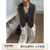 老钱风 2025年新品 经典 SOTHEA 全羊毛精纺格纹复古西装 马甲上衣女