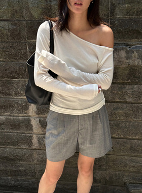 SOTHEA 独家设计 不规则斜肩天丝羊毛修身打底内搭长袖T恤上衣