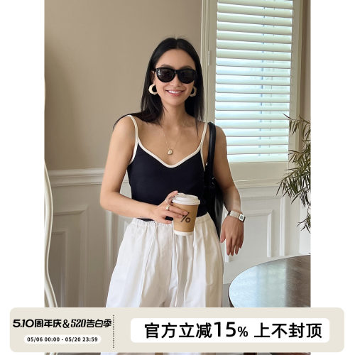 时髦显瘦撞色吊带修身内搭打底