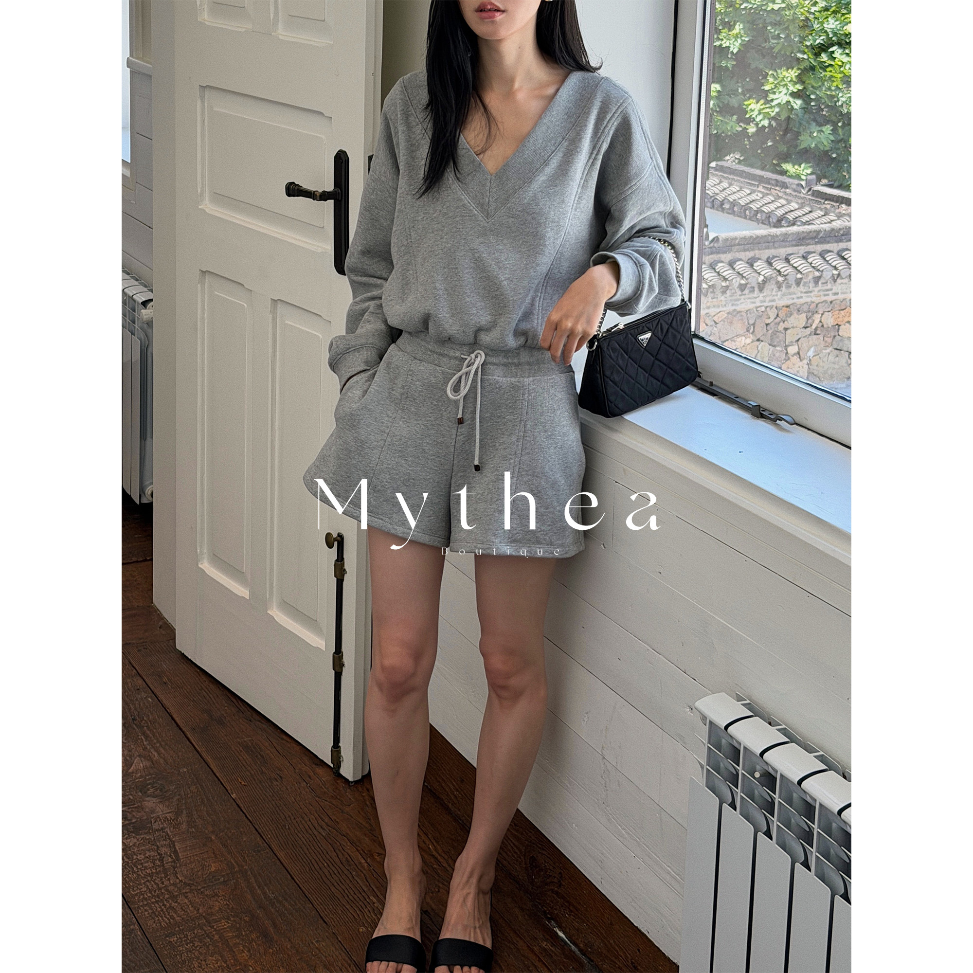 SOTHEA 轻熟松弛感全棉针织卫衣v领连体裤休闲运动宽松秋季连体衣