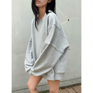 SOTHEA 宽松开衩卫衣女 慵懒风舒适全棉_圆领套头设计感小众春季