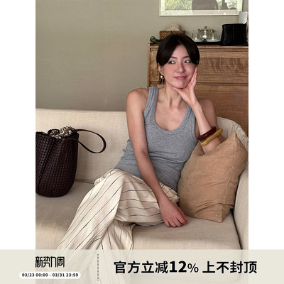 SOTHEA “萬能刚需”深U马蹄领弹力罗纹宽边休闲时尚吊带背心上衣