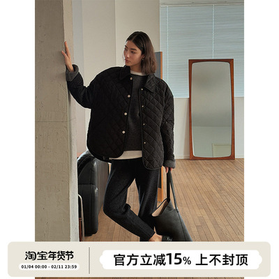 SOTHEA 简奢风菱形格绗棉小方领廓形复古棉服棉袄冬季新款短外套