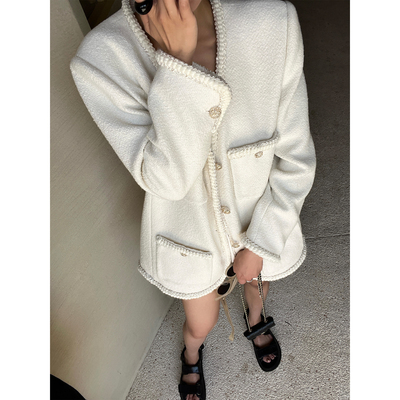 重工编织花边羊毛小香外套