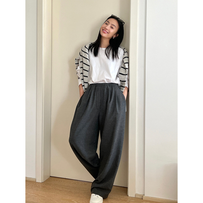 秋冬松弛穿搭B备松紧腰阔腿裤