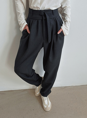 SOTHEA CHIC LADY 羊毛高腰系带打褶锥形气质优雅精致冬季休闲裤