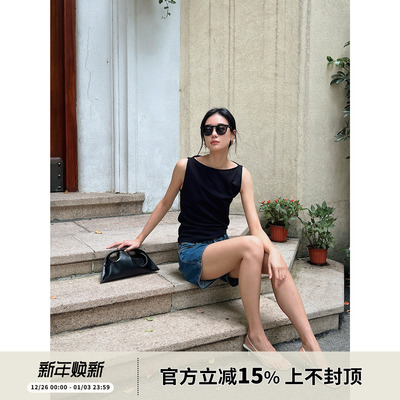 一字领针织背心丝光棉