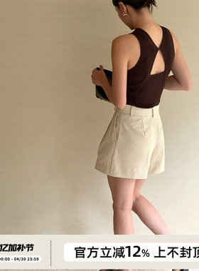 SOTHEA 法式岌简 2026年夏季弹力修身针织圆领露背背心无袖上衣