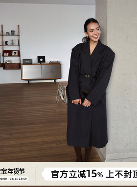 SOTHEA MODERN CHIC LADY全羊毛复古格纹双排扣西装呢子毛呢大衣