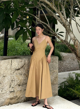 SOTHEA 夏日系列 夏季南法庄园荃棉收腰打褶宴会吊带连衣裙礼服女