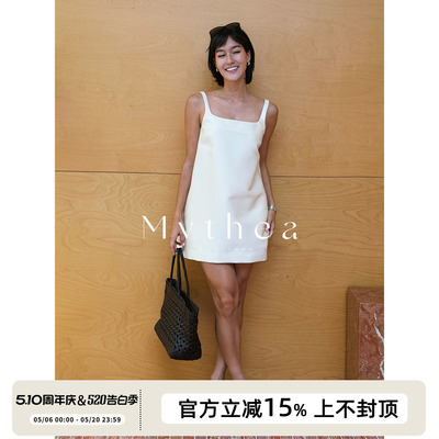 SOTHEA 精致优雅LADY重磅真丝羊毛方领夏季露肩无袖吊带连衣裙