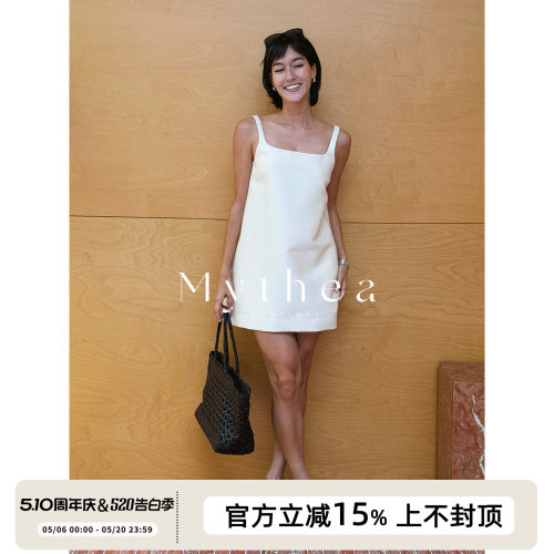 SOTHEA 精致优雅LADY重磅真丝羊毛方领夏季露肩无袖吊带连衣裙