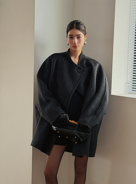 SOTHEA 简奢风羊毛驼绒长毛双面呢立领廓形休闲毛呢外套呢子大衣