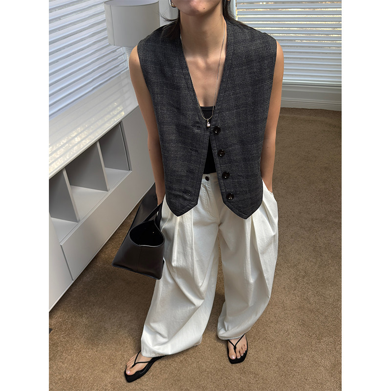 SOTHEA 老钱风 2025年新品经典全羊毛精纺格纹复古西装马甲上衣女,女装/女士精品,马夹,淘宝优惠券,粉丝福利购,淘宝优惠卷