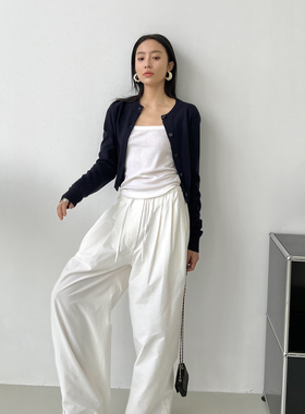 SOTHEA 松弛感穿搭 宽松抽绳及地阔腿裤压褶花苞白色休闲裤女春夏