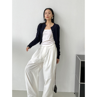 SOTHEA 宽松抽绳及地阔腿裤 压褶花苞白色休闲裤 女春夏 松弛感穿搭