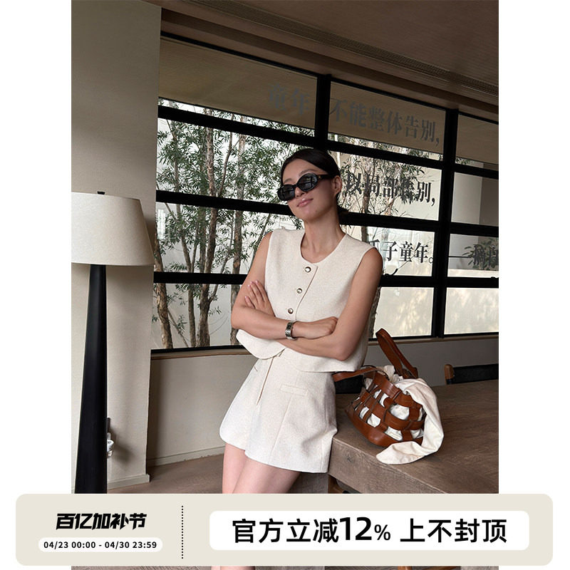 SOTHEA 夏日系列 2025年韩国进口小香风马甲外套短裤套装两件套女