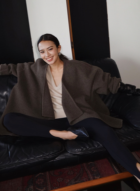 SOTHEA 法式慵懒风时髦夹花纯羊毛斗篷双面呢毛呢外套呢子大衣