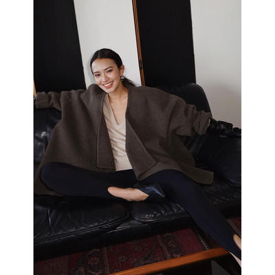 SOTHEA 法式慵懒风时髦夹花纯羊毛斗篷双面呢毛呢外套呢子大衣