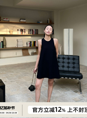 SOTHEA chao显瘦垂坠醋酸窄肩设计A型无袖背心连衣裙夏时髦小黑裙
