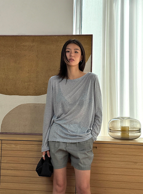 SOTHEA 微透高级感 2025年秋季亚麻一字领长袖慵懒风宽松T恤上衣