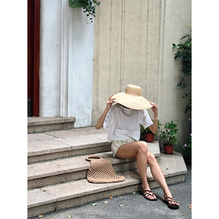 小香风双袋丝光棉宽松一字领短款 CASA SOTHEA 经典 T恤女夏 短袖