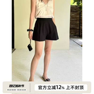 SOTHEA 夏季质感轻薄羊毛精纺 大长腿高腰A型西装短裤女/橡筋腰