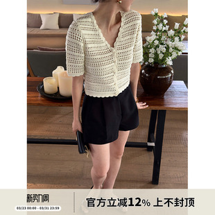 2026年夏季 度假风 时髦钩花全棉短款 短袖 上衣 SOTHEA 针织衫 法式
