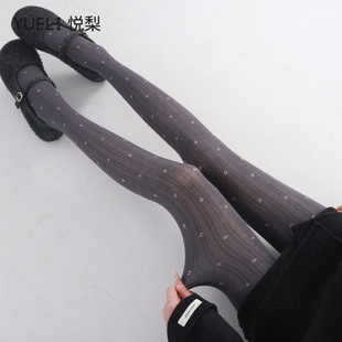 格雷miu系碎花刺绣连裤袜春款微透竖条纹打底袜薄款千金风打底裤