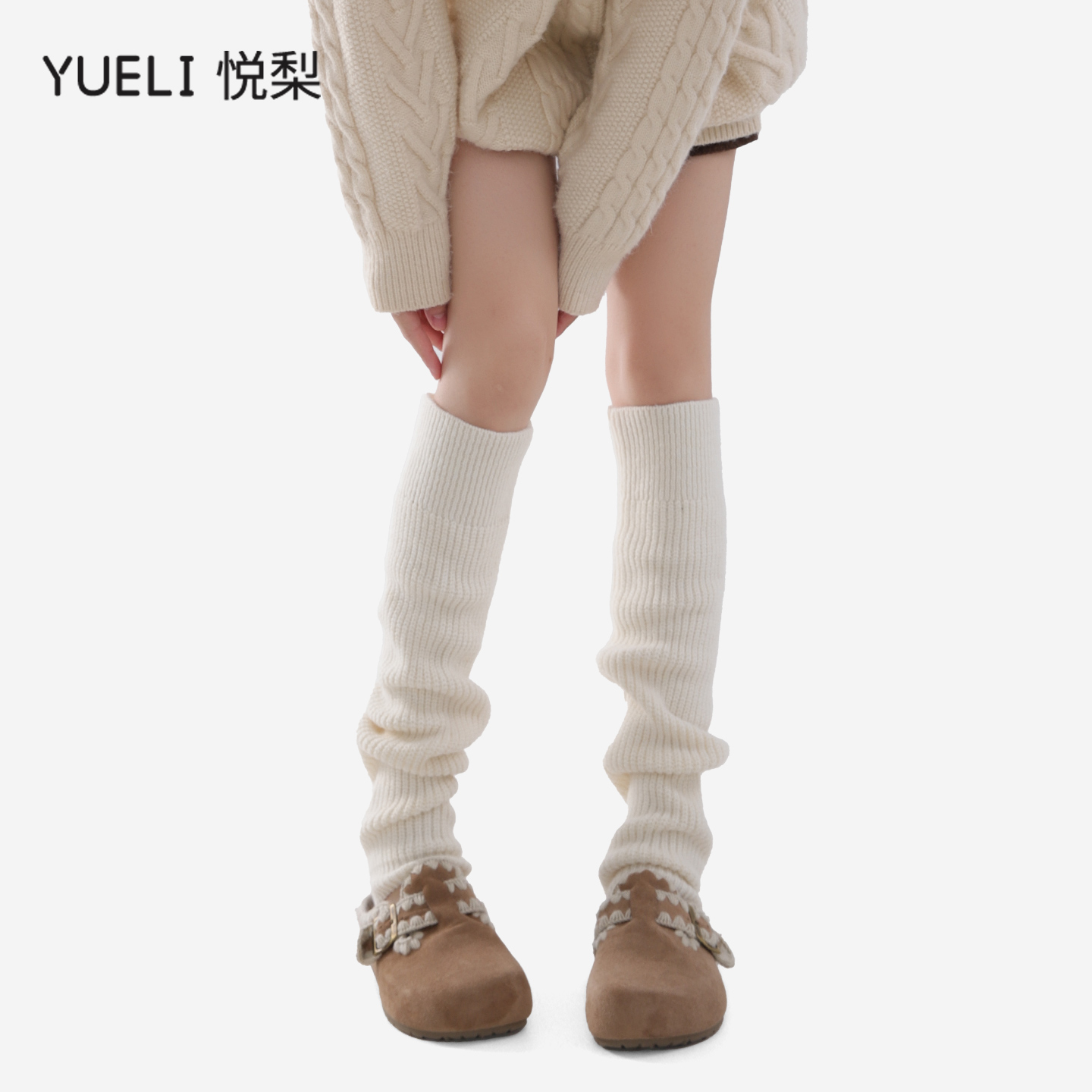 针织jk制服白色袜套加长羊毛踩脚小腿堆堆袜女秋冬叠穿好看中筒袜