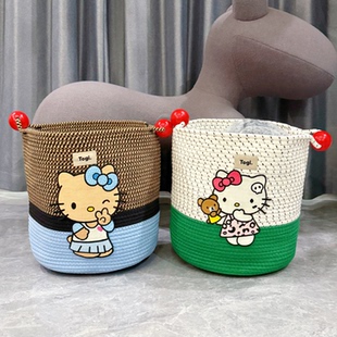 kt猫脏衣服收纳筐高级感大容量手提脏衣篮编织脏衣篓玩具杂物收纳