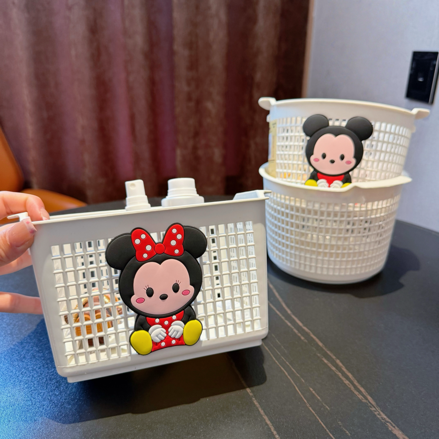 桌面置物筐收纳篮可爱简约风镂空小物收纳筐杂物圆形袜子收纳篮子