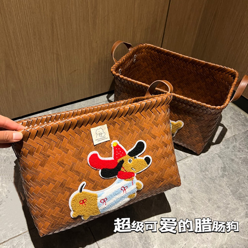 零食玩具收纳篮大复古编织收纳筐