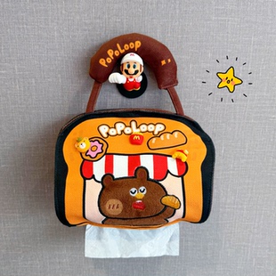 可爱小熊挂式纸巾袋布艺车载家用纸巾盒卫生间客厅抽纸盒2026新款