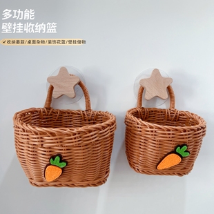 姜蒜收纳筐厨房竹编篮葱蒜头复古壁挂篮手提编织小花篮仿藤编挂篮
